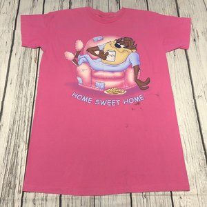 Vintage Looney Tunes Taz Pink 2001 Home Sweet Home One Size T Shirt 90’s Rare